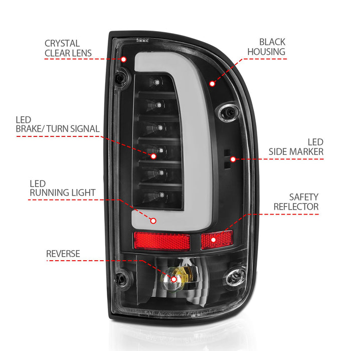 Anzo LED Tail Lights Black Clear For Tacoma (1995-2000)