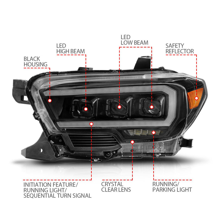 Anzo Black Full LED Projector DRL Headlights For Tacoma (2016-2023)